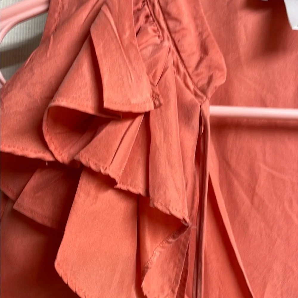 LOFT Ann Taylor Coral Ruffled Buttoned Blouse 100% Silk - Picture 4 of 7